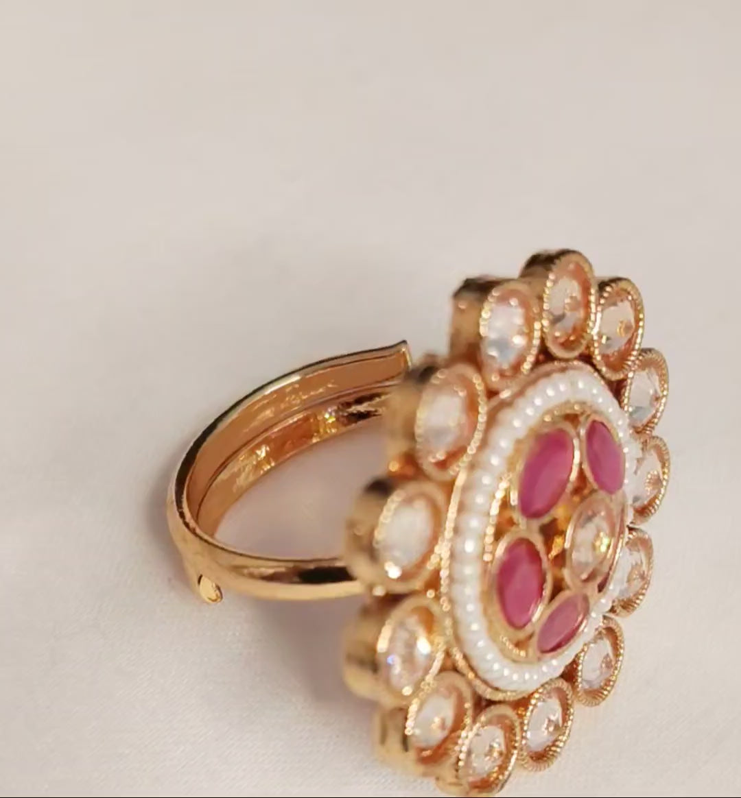 Noor Fatima Pakistani Bridal Polki Adjustable Ring Roz Jewellers