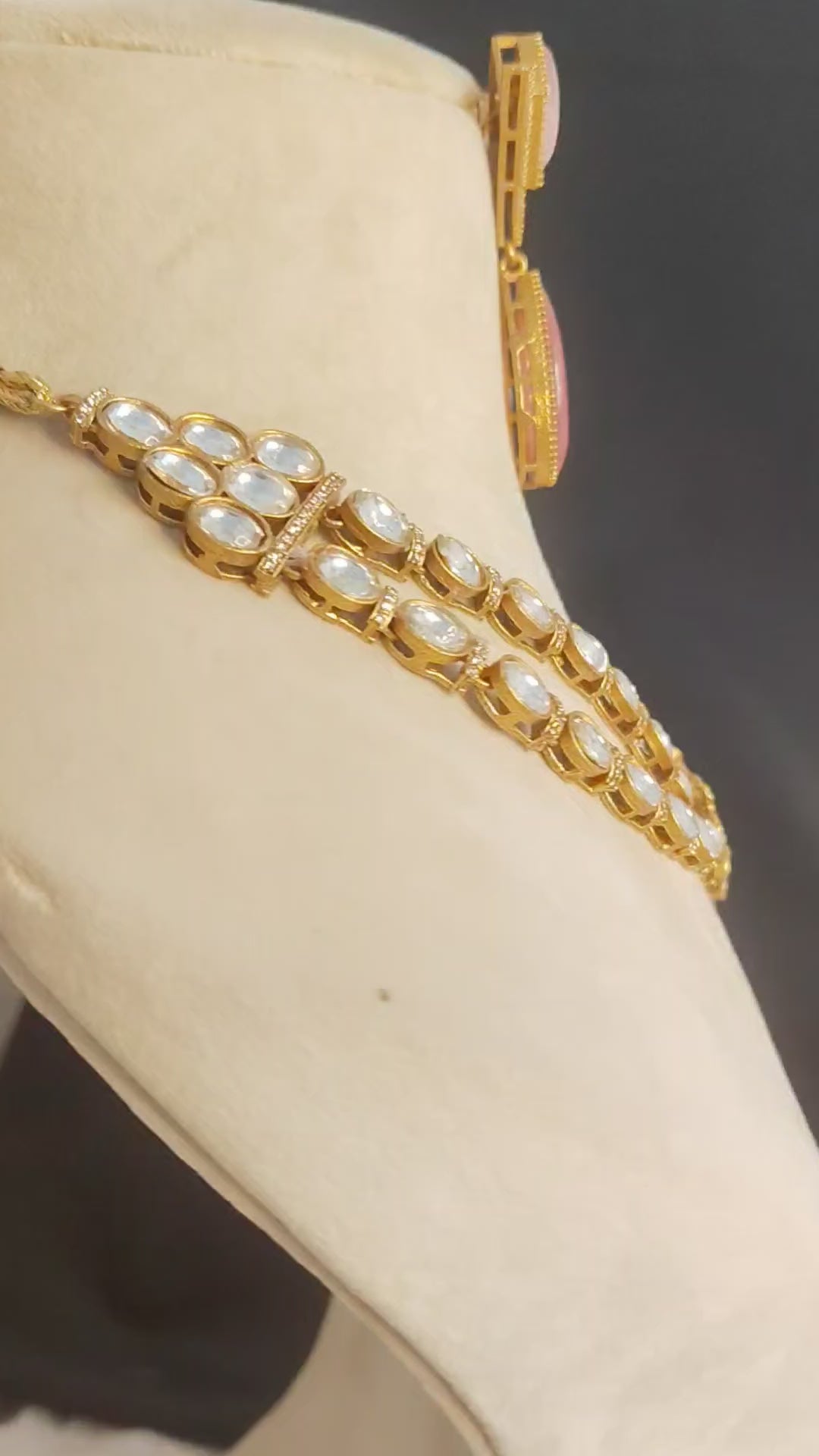 Bilqis Pakistani Handmade Blush Pink Kundan Teardrop Necklace Set Roz Jewellers.