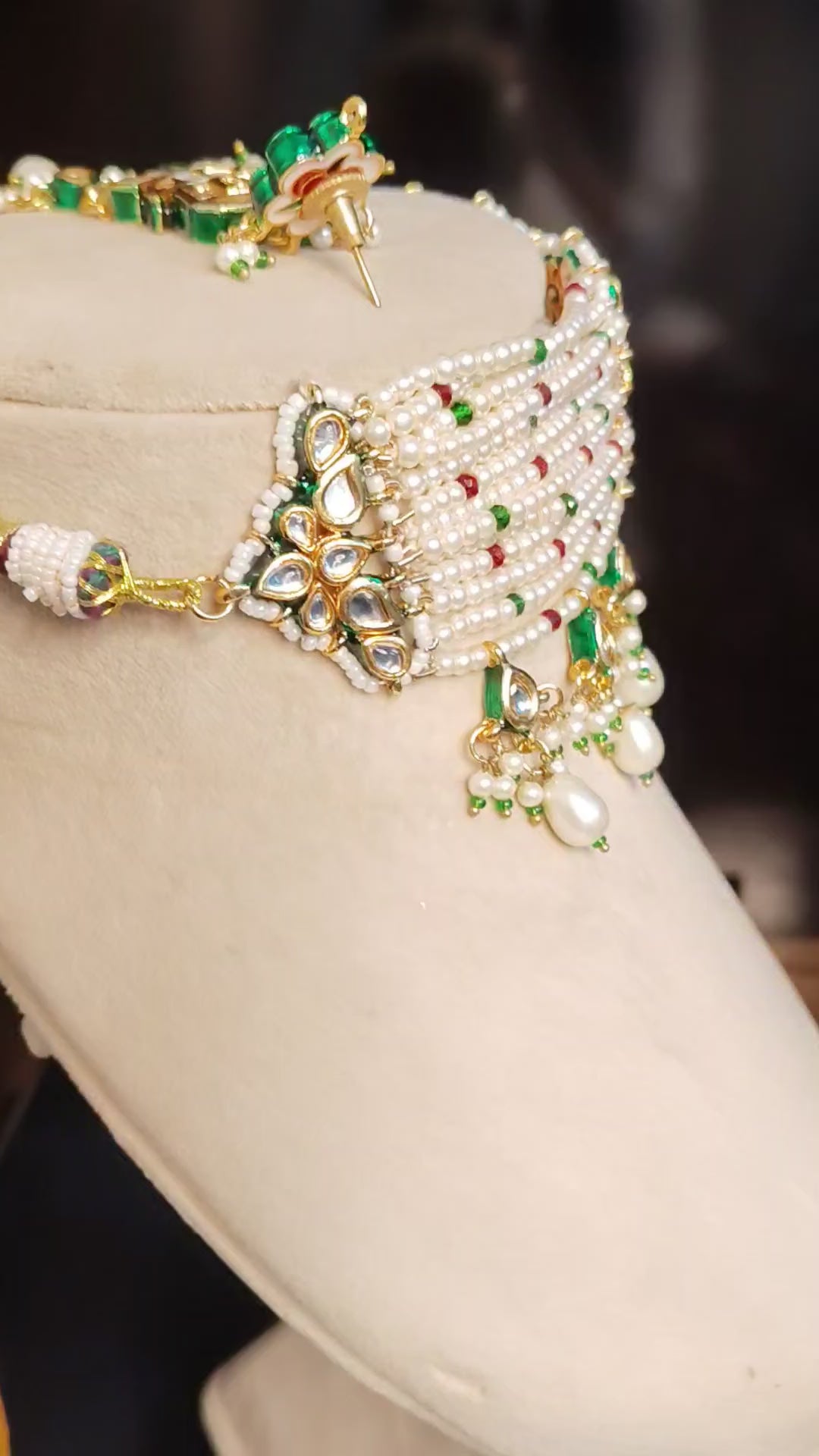 Regal Kundan Pearl Choker with Layered Pearl Strands & Elegant Pearl Roz Jewelle