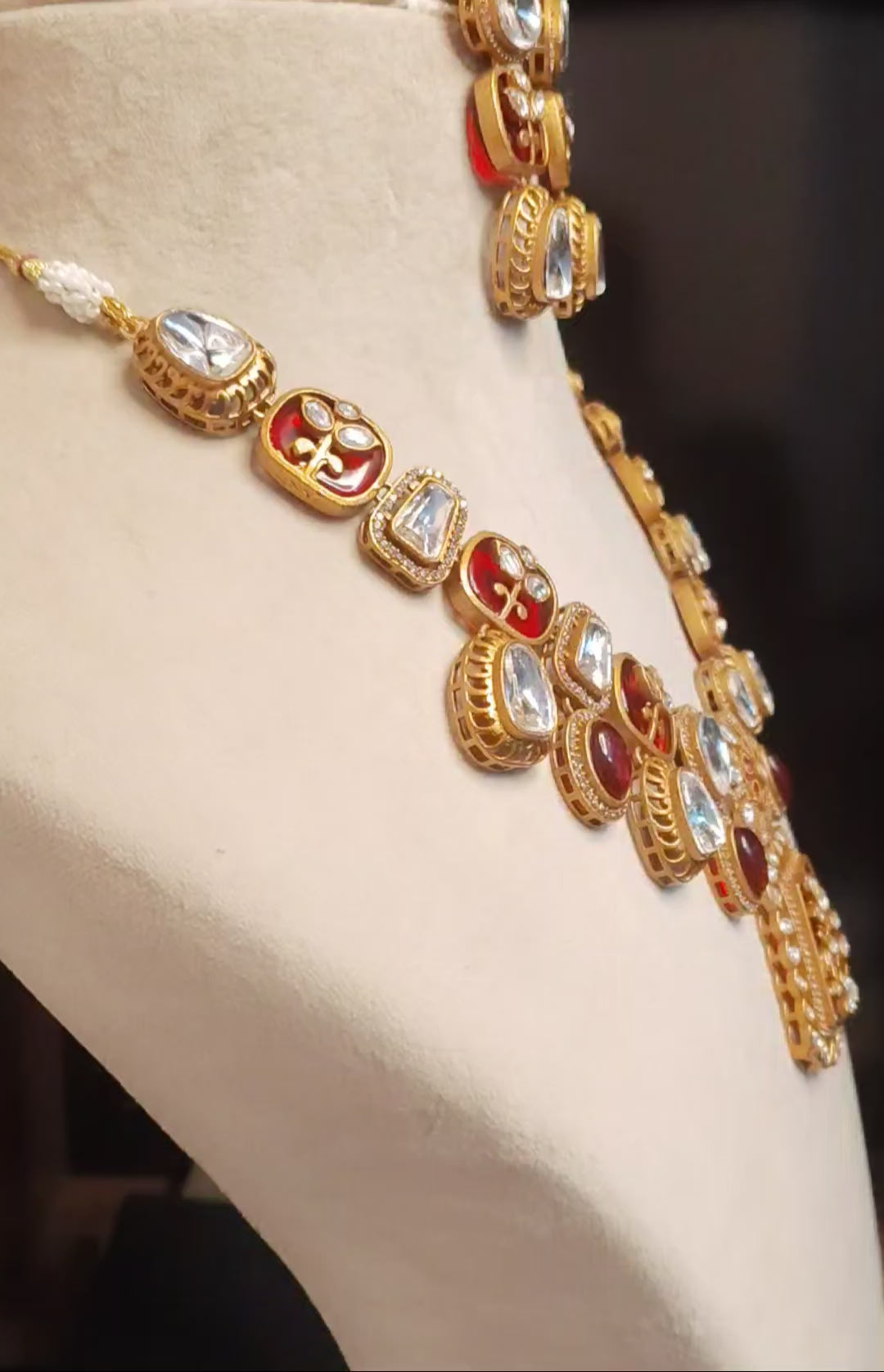Farah Ruby Red and Gold Kundan Style Necklace Set Roz Jewellers.