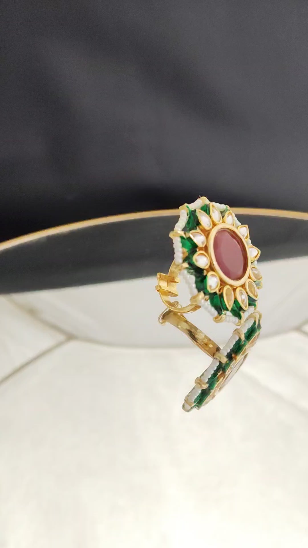 Royal Kundan Ring with Intricate Meenakari Work Roz Jewellers