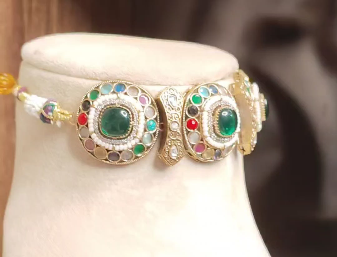 Nafisa Pakistani Emerald Green Royal Kundan Choker Set Roz Jewellers.