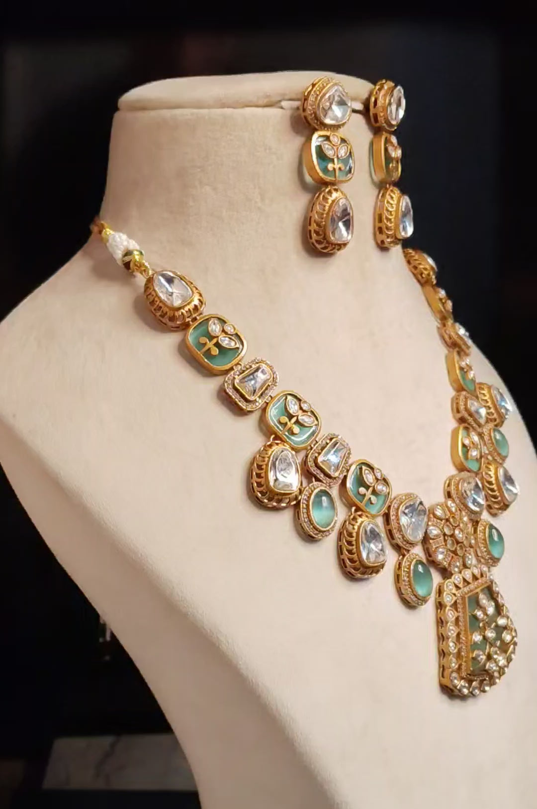 Parisa Wedding Mint Green Kundan Inspired Necklace Set Roz Jewellers.
