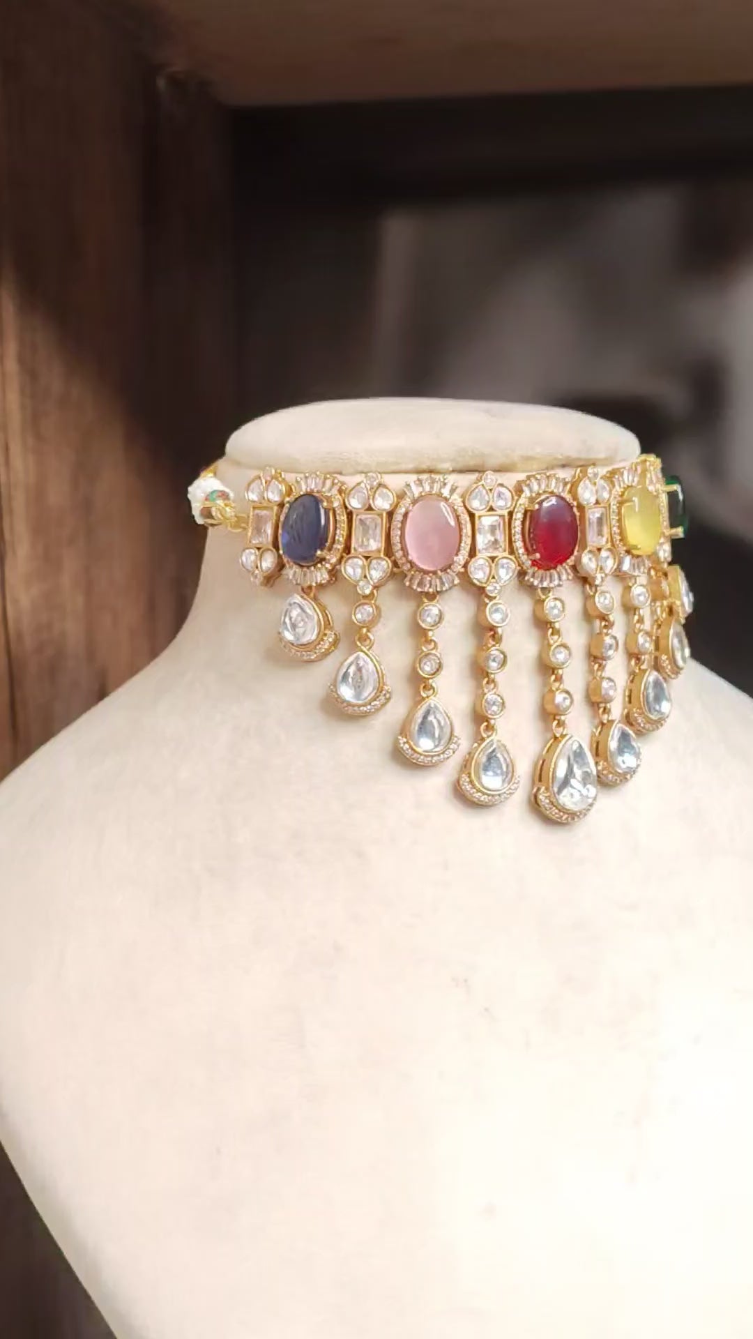 Areej Multicolor Kundan Choker with Teardrop Dangling Stones Roz Jewellers.