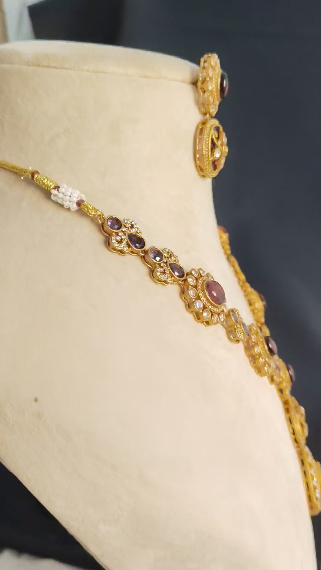 Inara Heavy Handmade Royal Maroon Kundan Necklace Set Roz Jewellers.