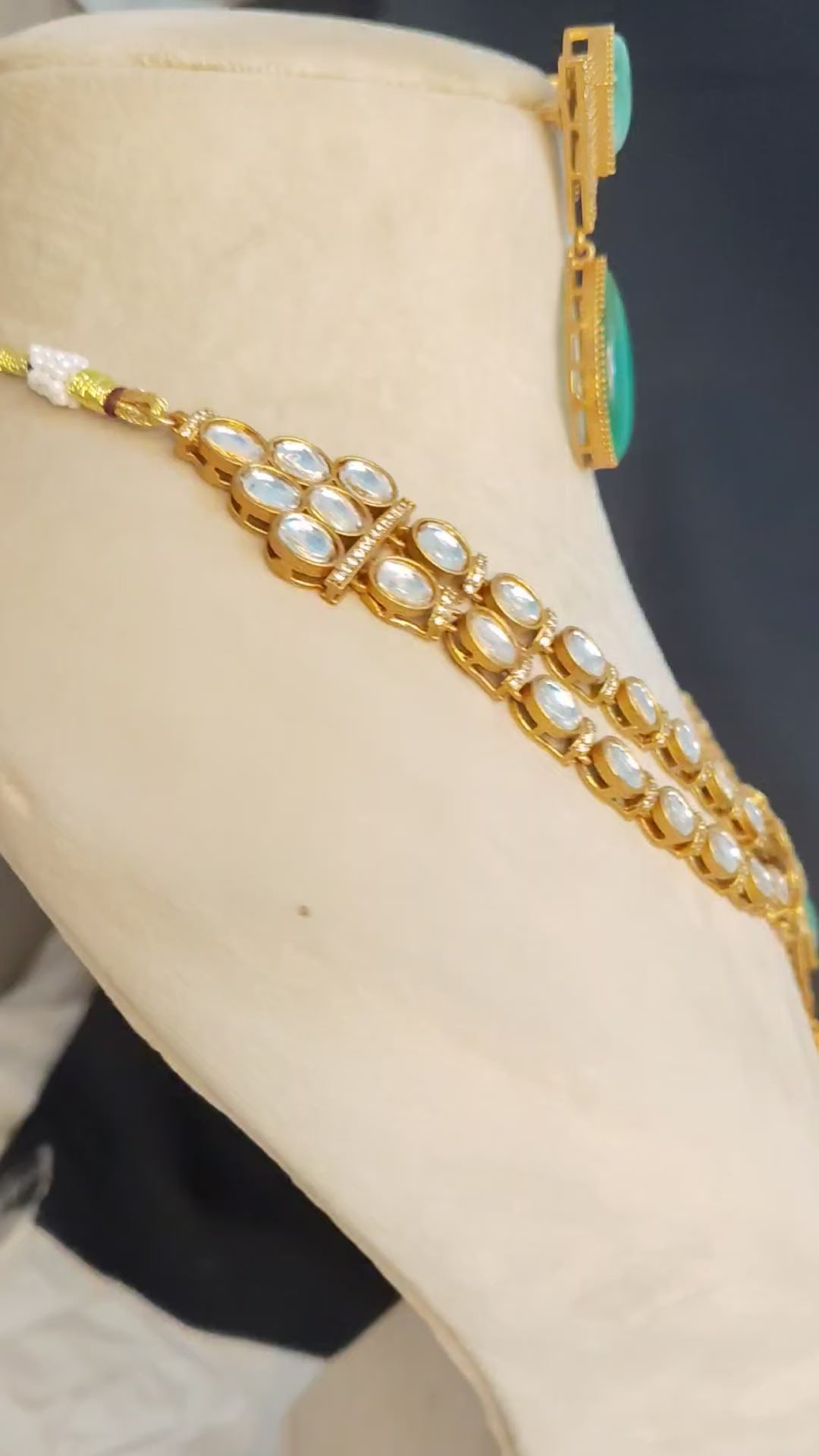 Eshal Handcrafted Mint Green Kundan Necklace with Teardrop Roz Jewellers