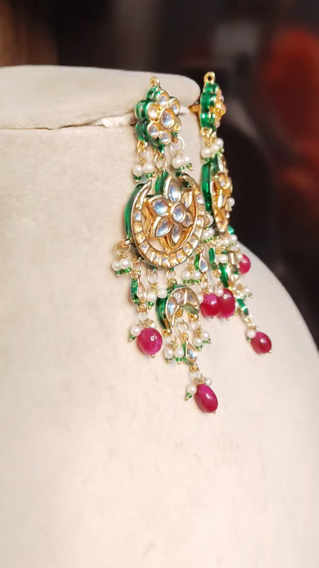 Royal Kundan Chandbali Earrings in Red & Gold with Pearl Drops Roz Jewellers