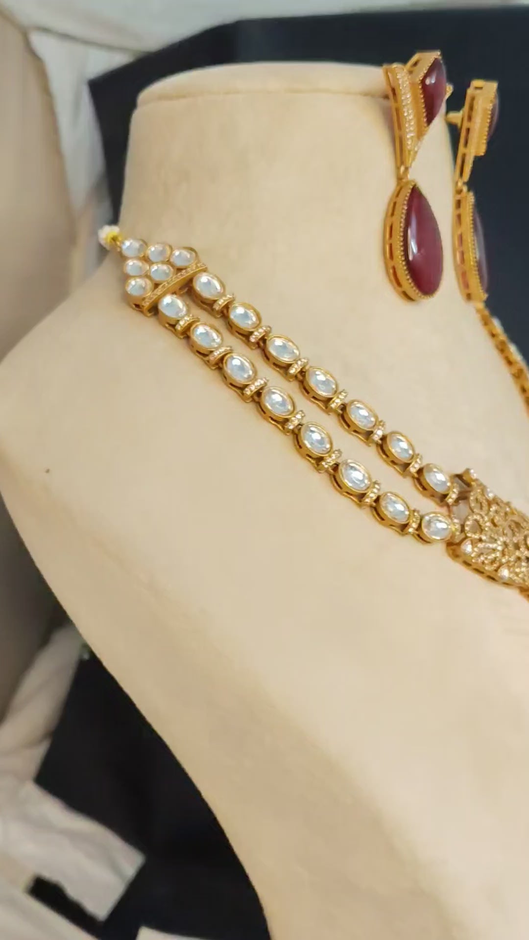 Ayra Pakistani Design Ruby Red Kundan Necklace with Teardrop Roz Jewellers.