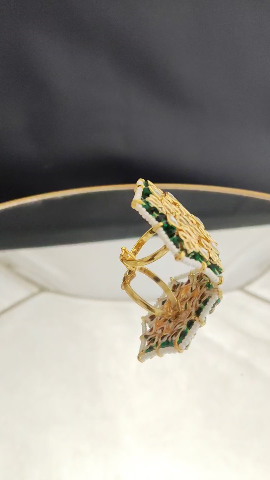 Luxury Mughal-Inspired Floral Kundan Gold Plated Ring Roz Jewellers