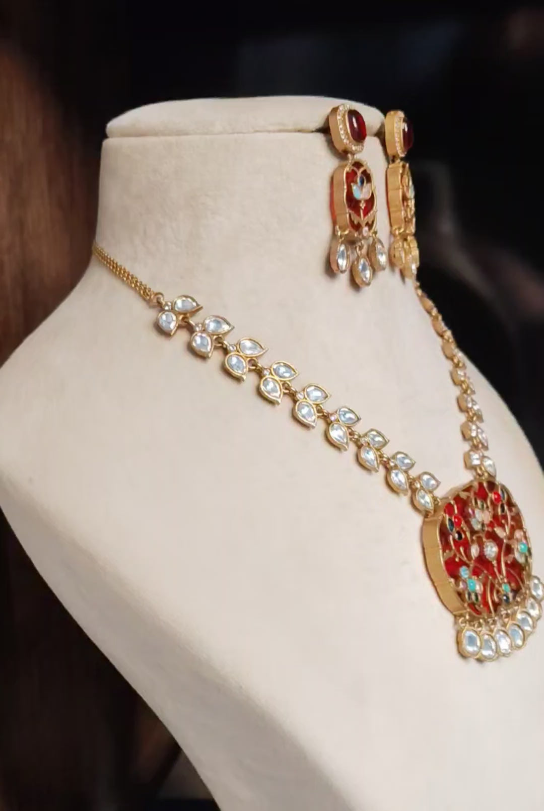 Meherunisa Royal Ruby Red Kundan Inlay Necklace Set Roz Jewellers.