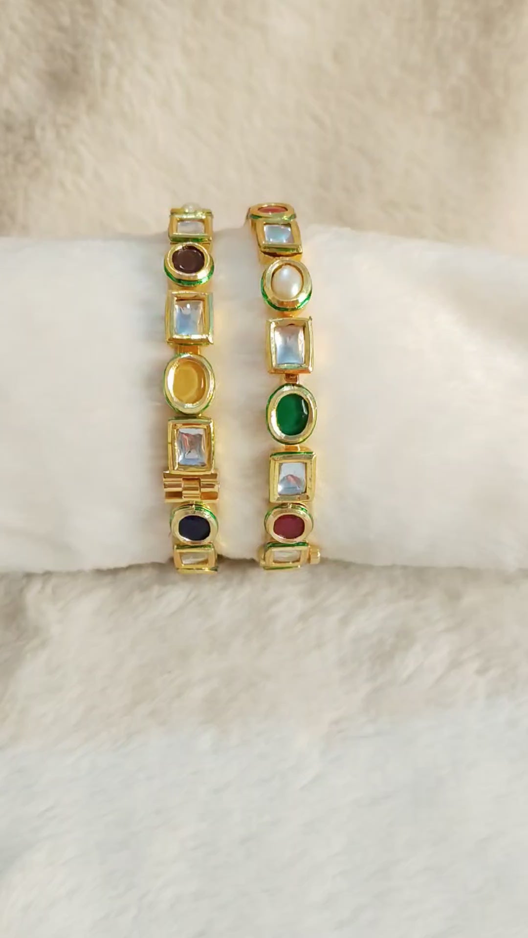 Traditional Multi stone Kundan Bangles Gold Finish Roz Jewellers.