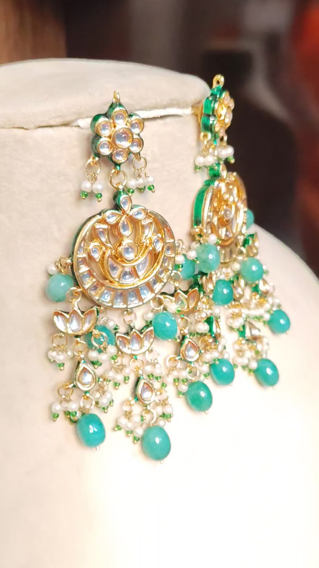Green Kundan Chandbali Kundan Earrings for Women Indian Danglers Roz Jewellers
