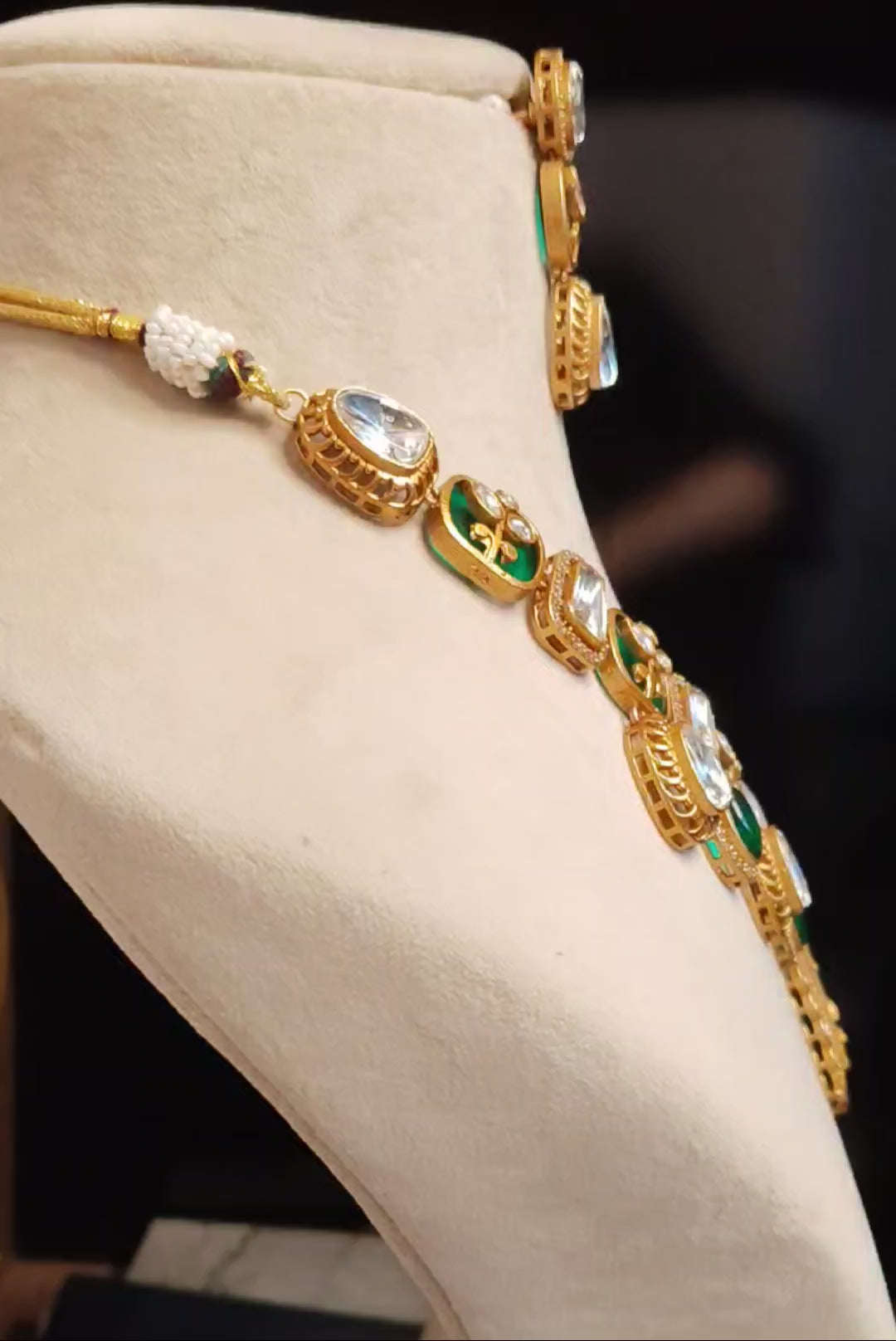 Ramsha Emerald Green and Gold Kundan Style Necklace Set Roz Jewellers.
