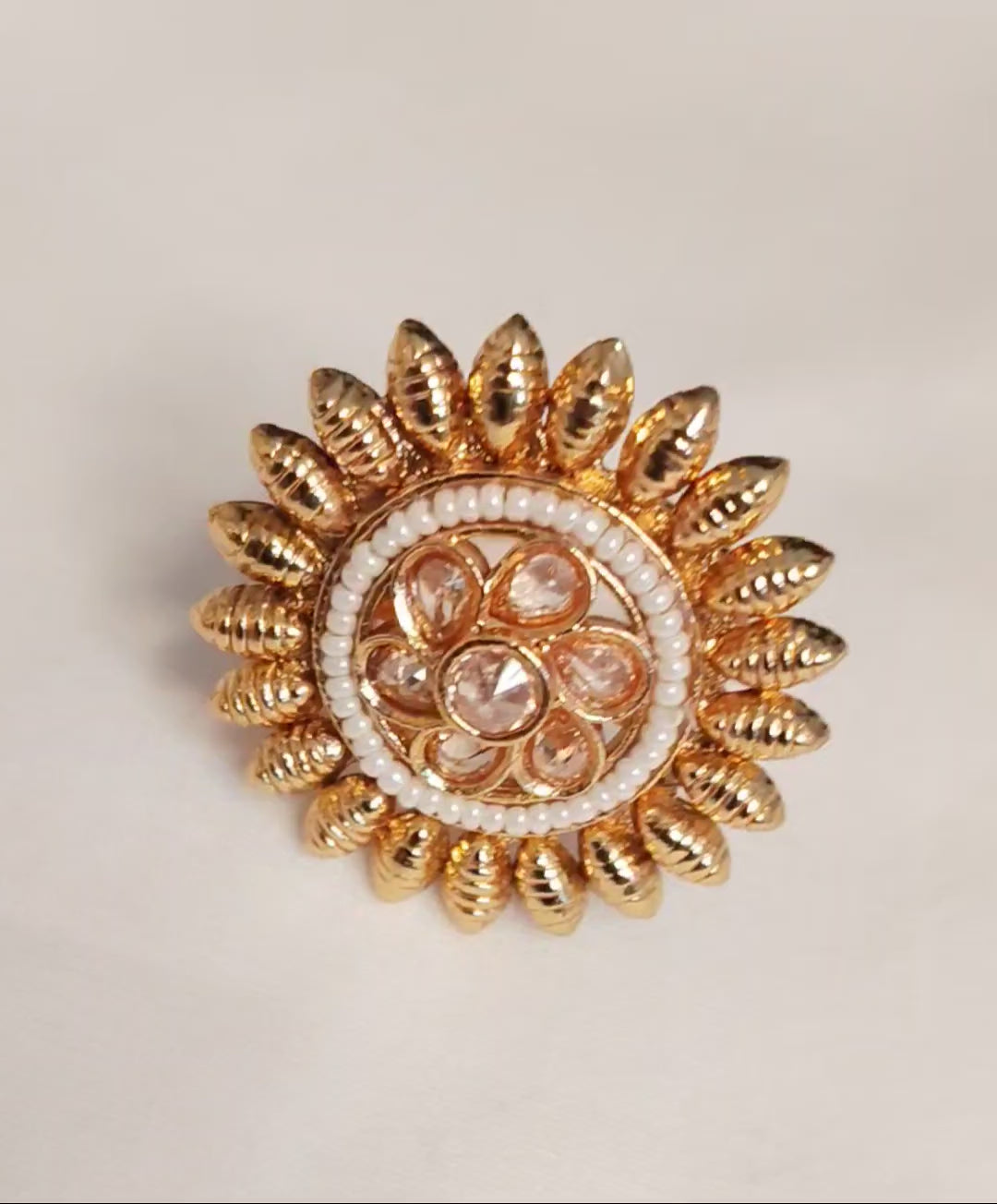 Nayla Traditional Indian Wedding Ring of Polki Gold Roz Jewellers.
