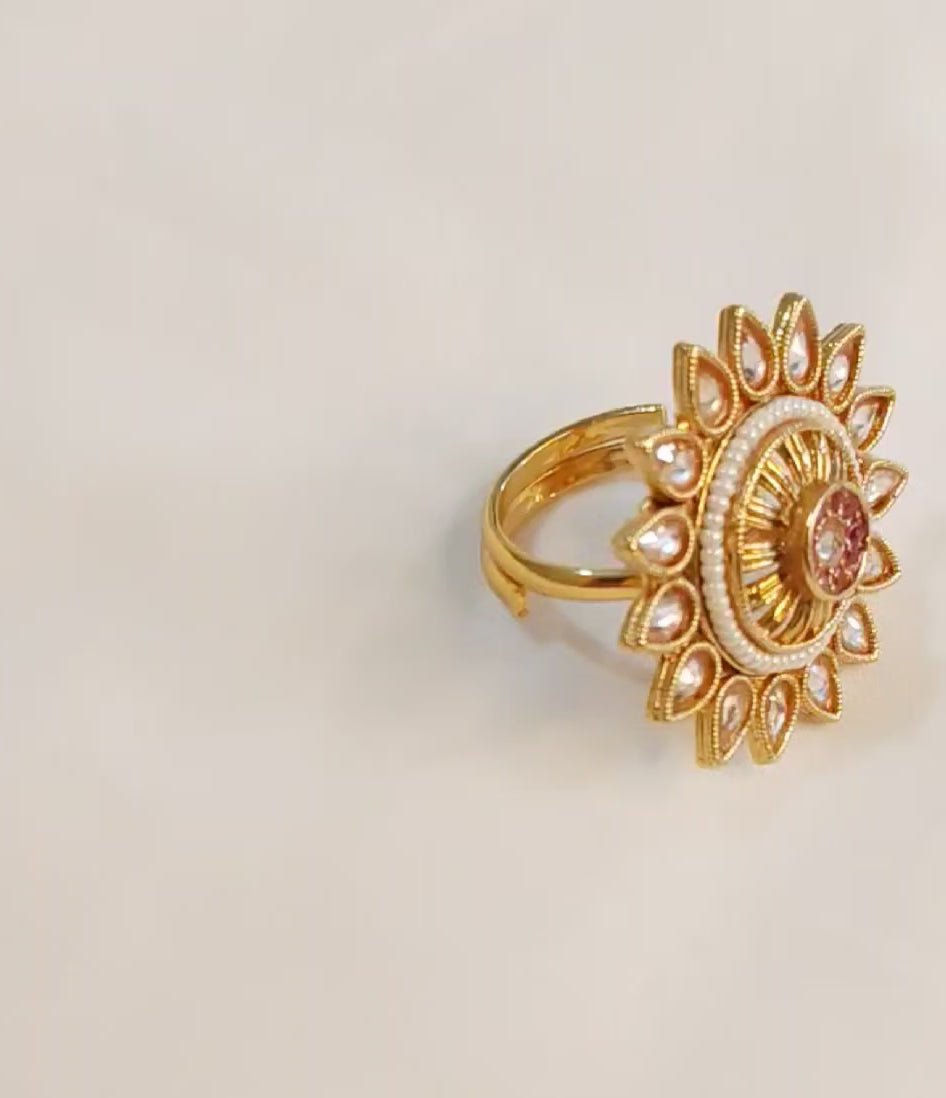 Tarannum Royal Ruby Sunburst Polki Statement Adjustable Ring Roz Jewellers.