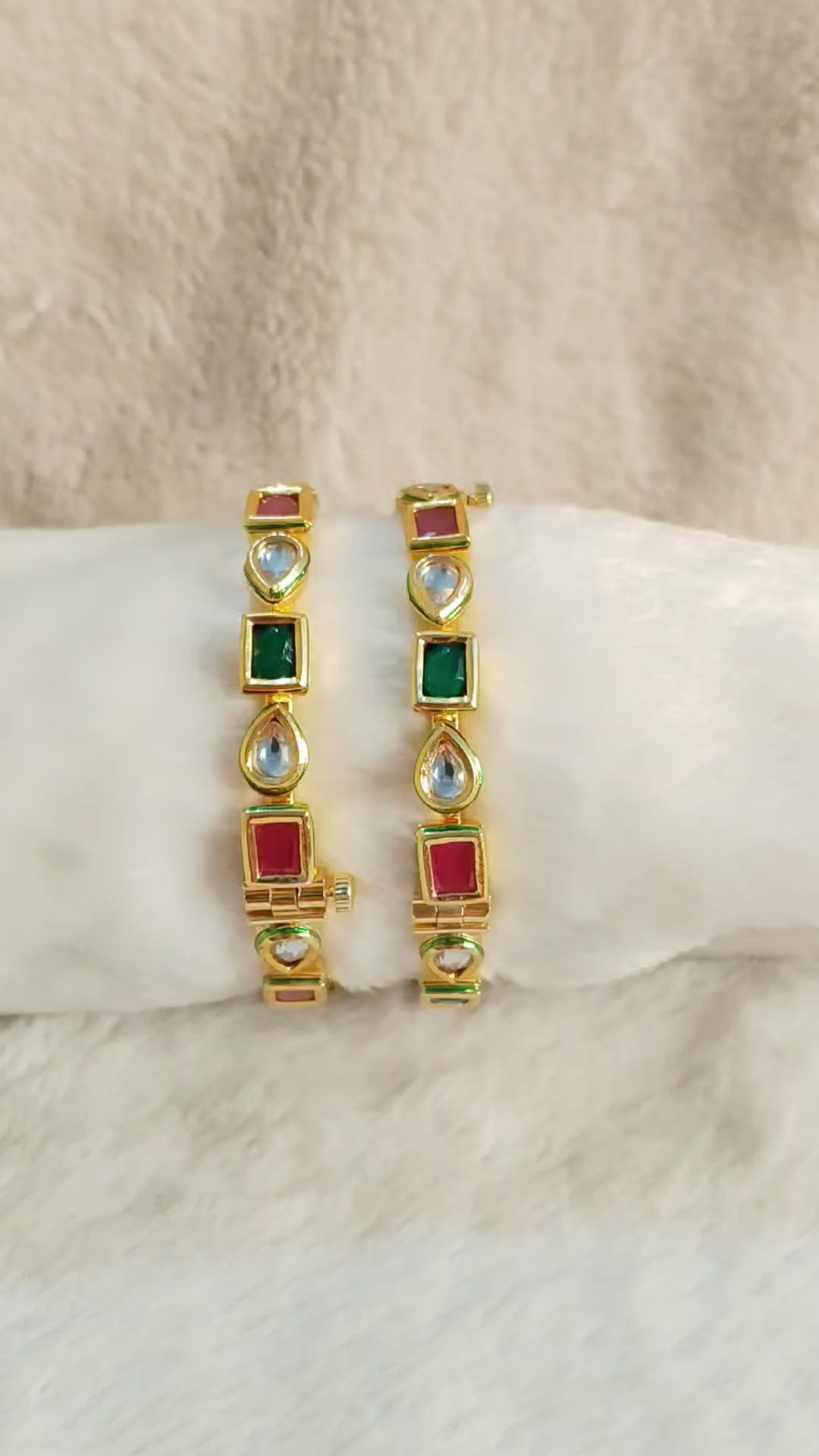 Royal Emerald and Ruby Kundan Bangles in Gold Finish Roz Jewellers.