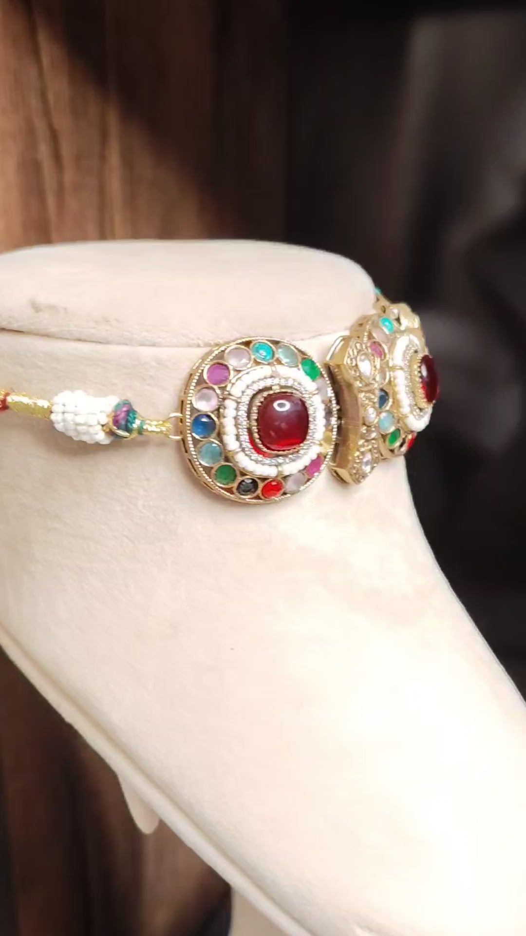 Mishal Reception Jewellery Ruby Red Statement Kundan Choker Set Roz Jewellers.