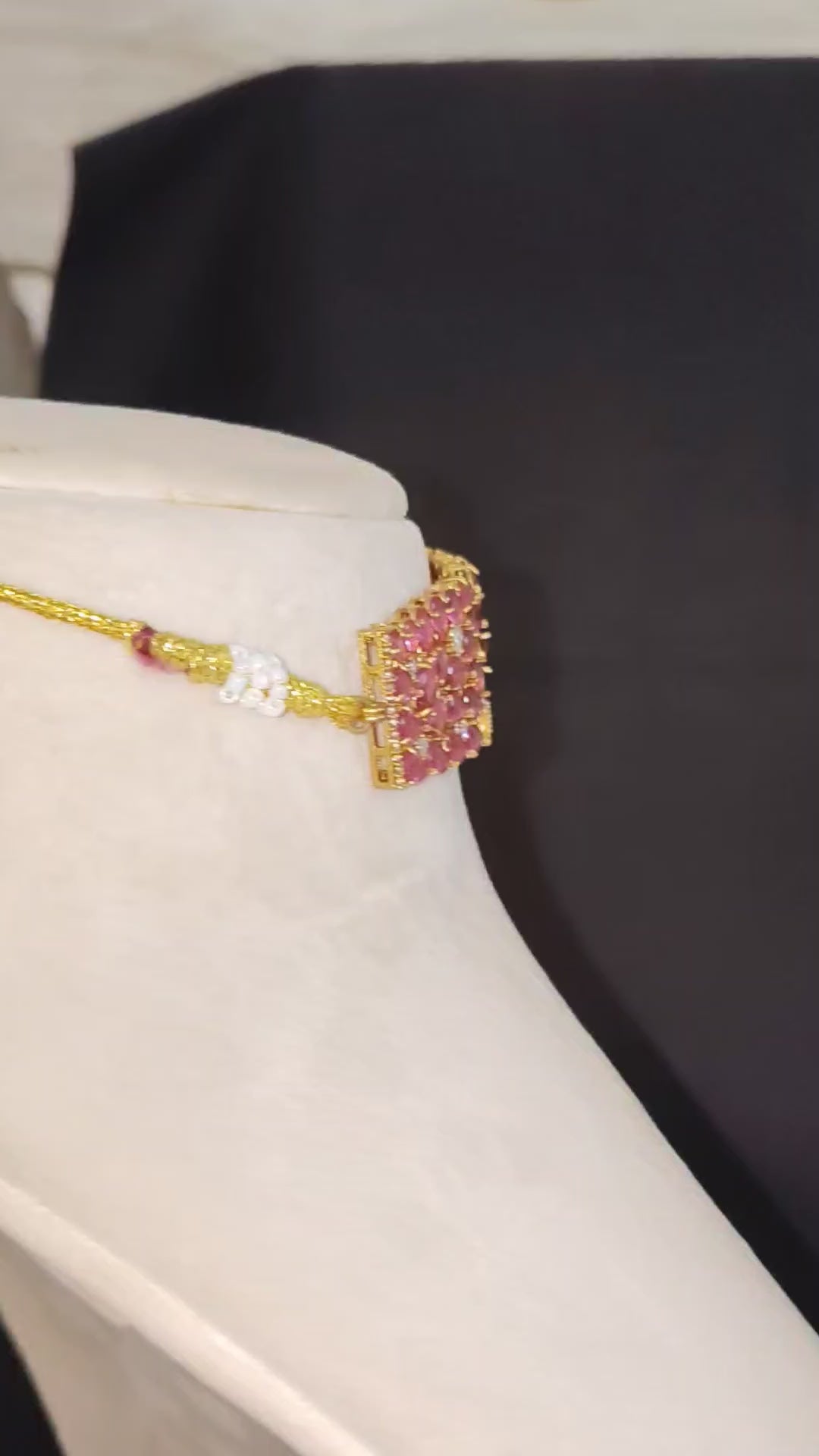 Hiba Rose Blush Art Deco Kundan Choker Set with Matching Earrings Roz Jewellers.