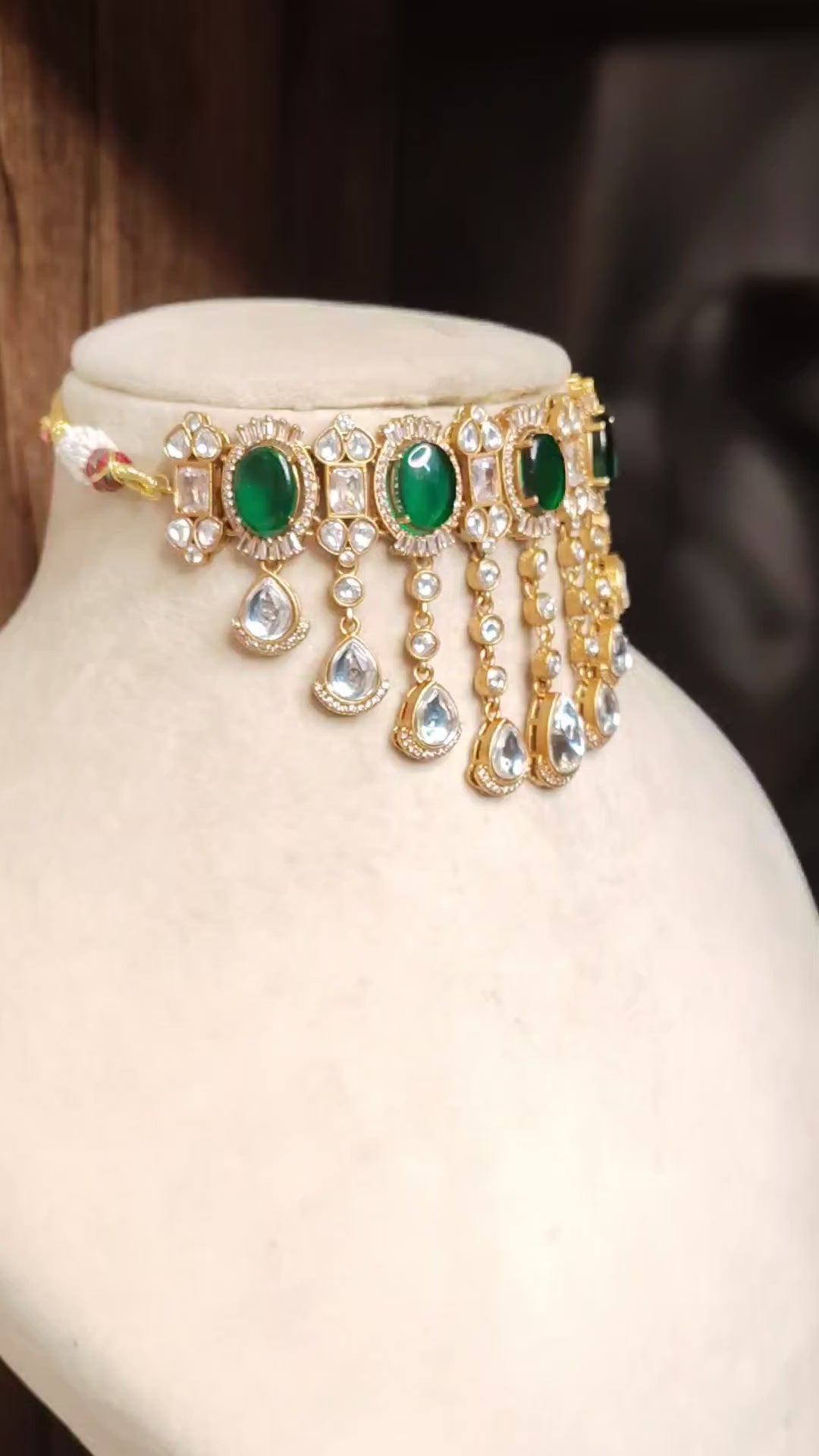 Firdaus Pakistani Wedding Jewelry Kundan Choker Necklace Set with Matching Earrings ROZ Jewellers.