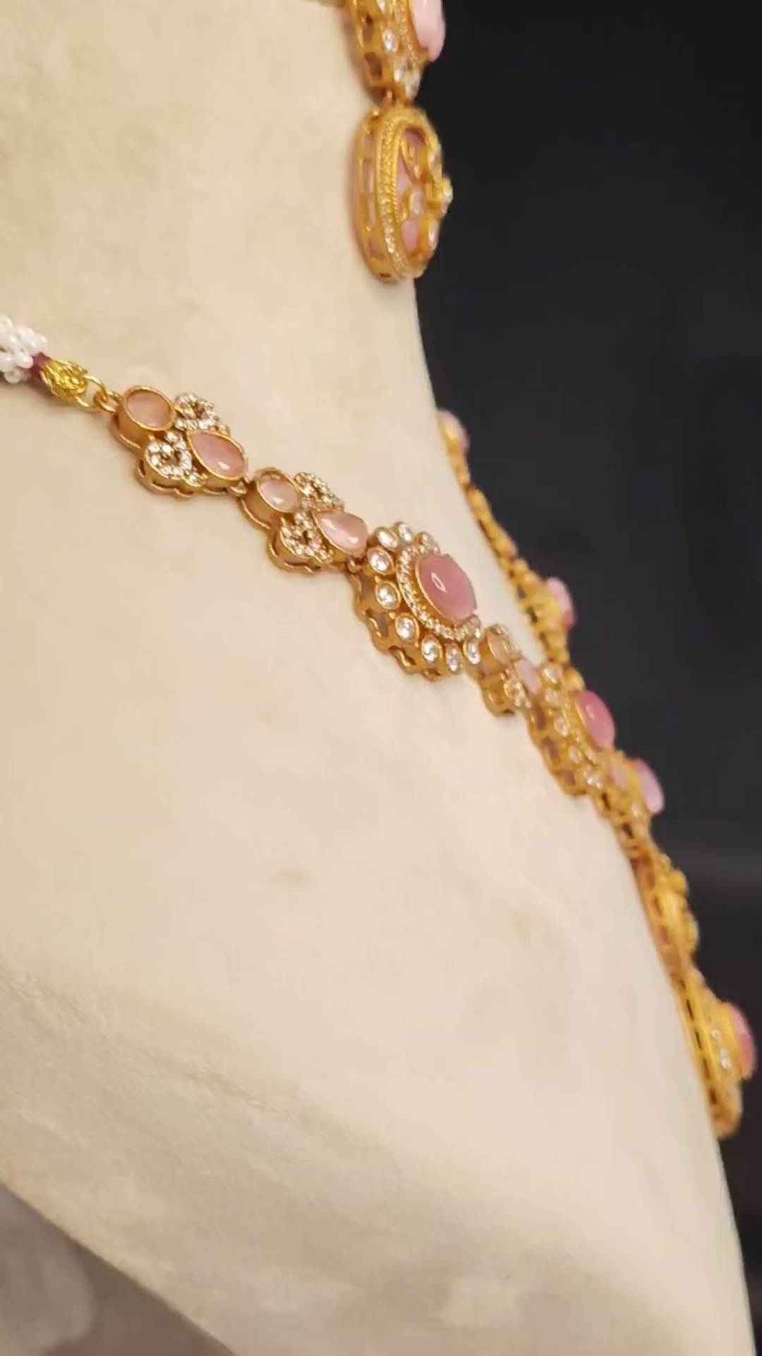 Ruhani Party Wear Blush Pink Kundan Necklace Set Roz Jewellers.