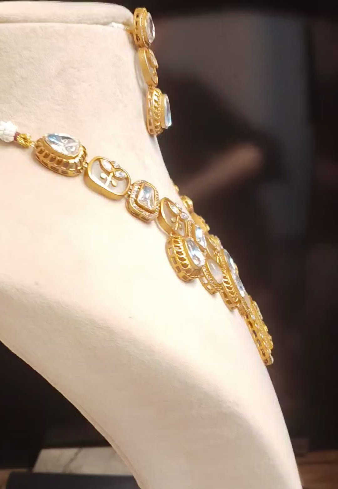 Simran Pakistani White and Gold Kundan Style Necklace Set Roz Jewellers.