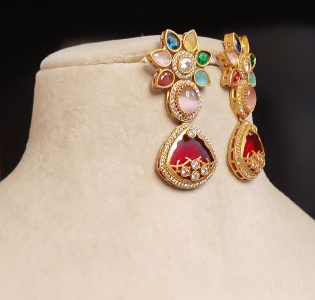 Mahveen Bollywood New Inlay Statement Earrings for Women Sabyasachi inspired