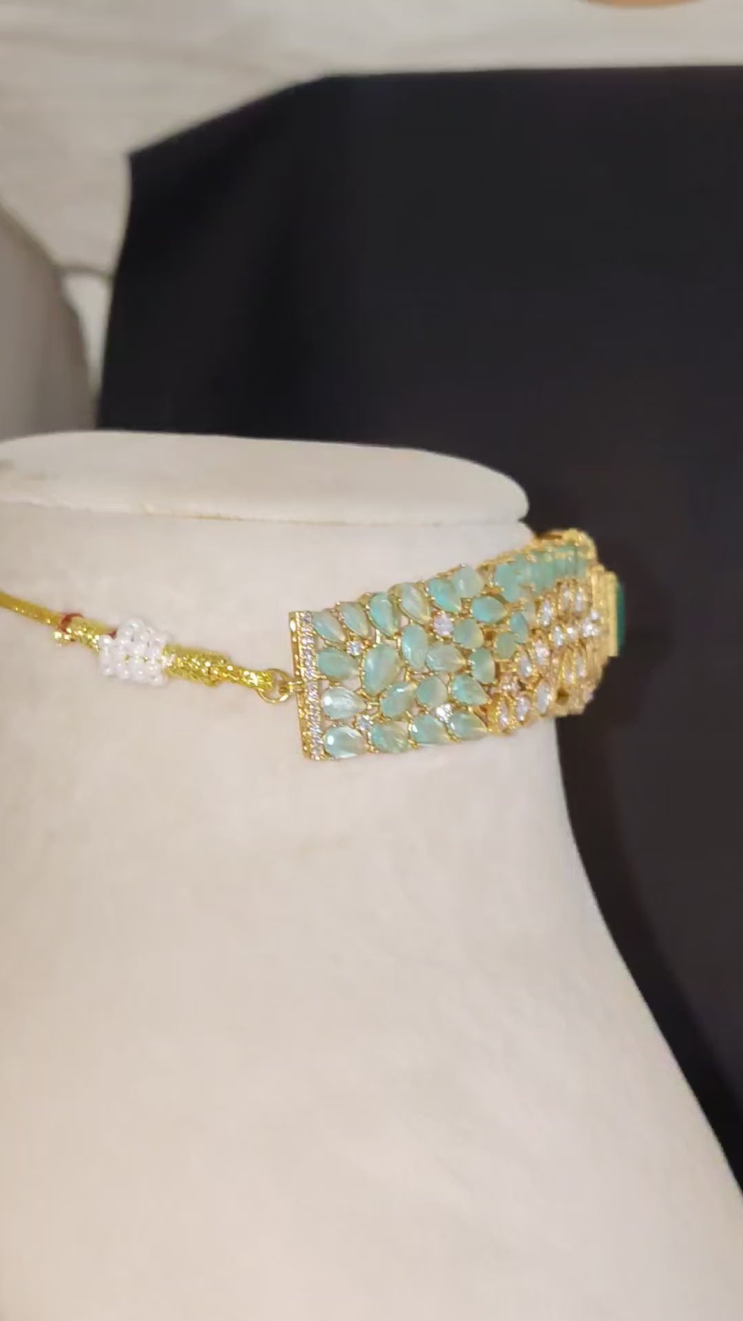 Rimsha Emerald Mint Heritage Choker Set with Matching Earrings Roz Jewellers.