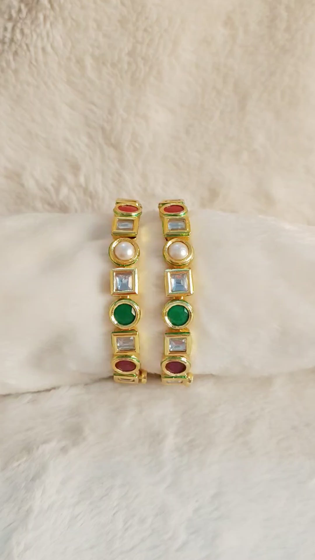 Heritage Gold Navratna Bangles with Kundan Accents Roz Jewellers.
