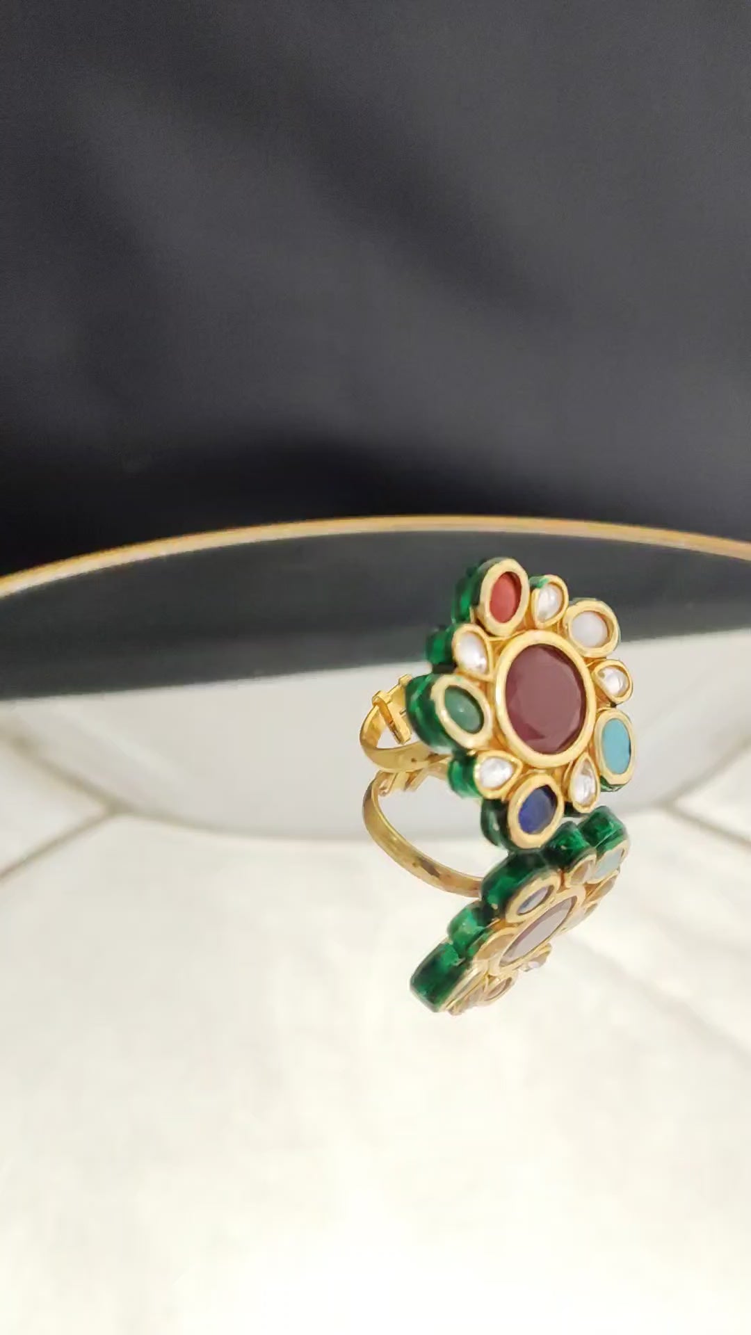 Handcrafted Meenakari Adjustable Kundan Cocktail Ring Roz Jewellers