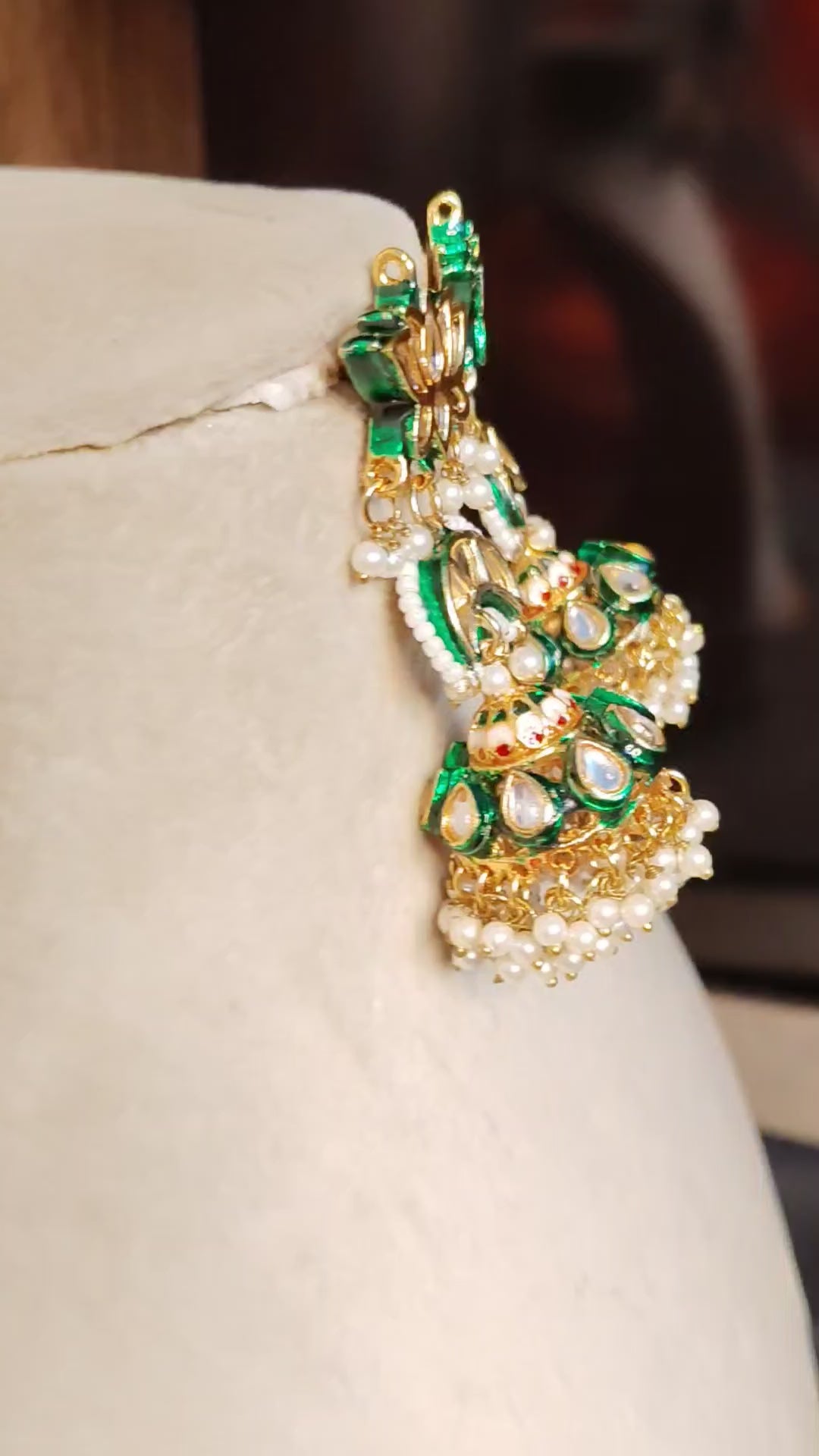 Green Meenakari Kundan Gold Plated Bridal Statement Earrings For Women Roz Jewellers