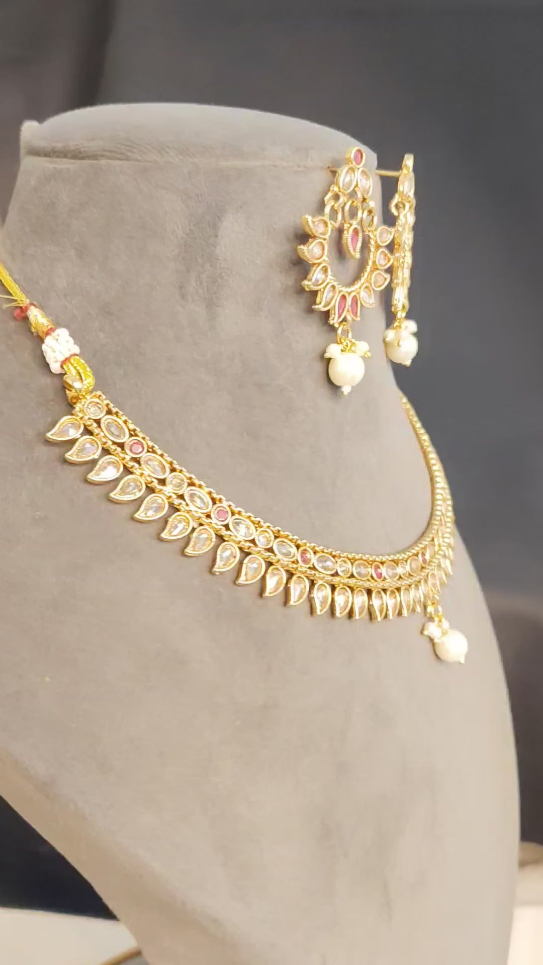 Amina Indian Pakistani Polki Bridal Jewelry Set Wedding Necklace Earrings for Women Gold Plated