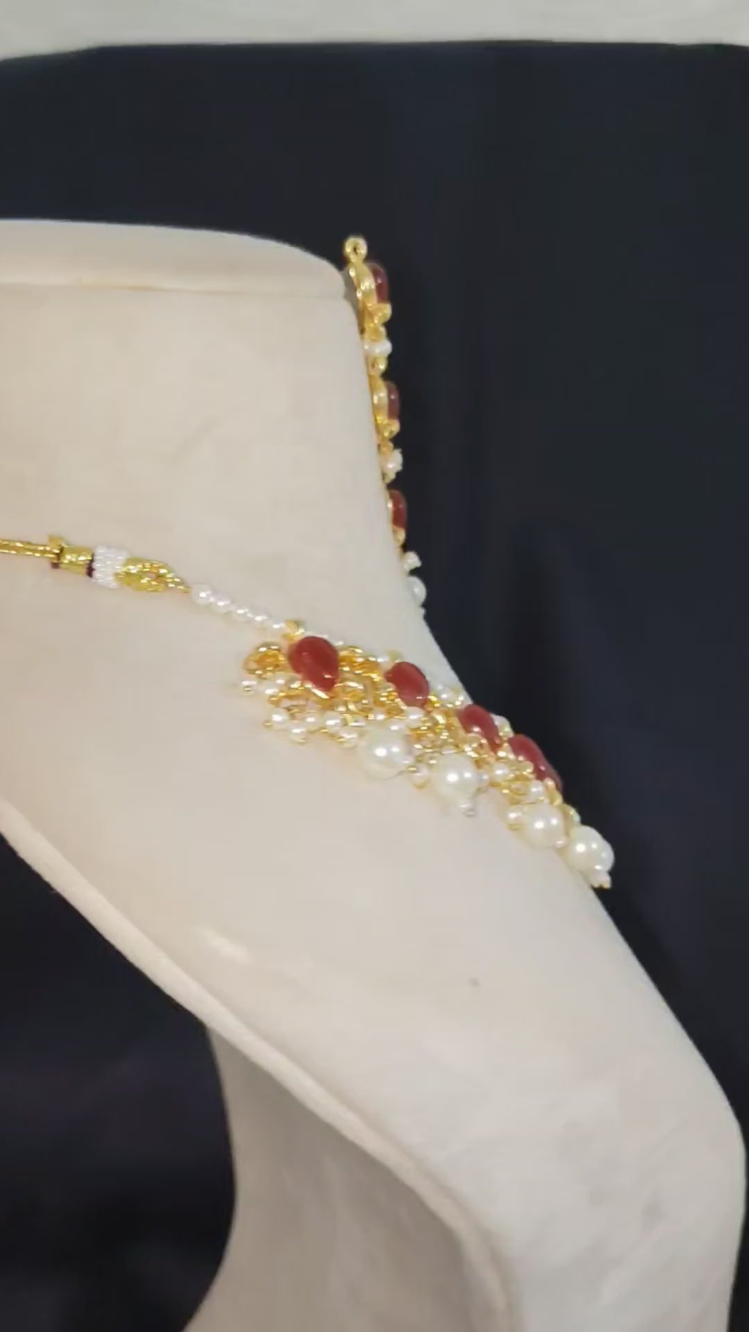 Kundan wedding necklace for women gold plated pearls red stones bridesmaid Jewelry