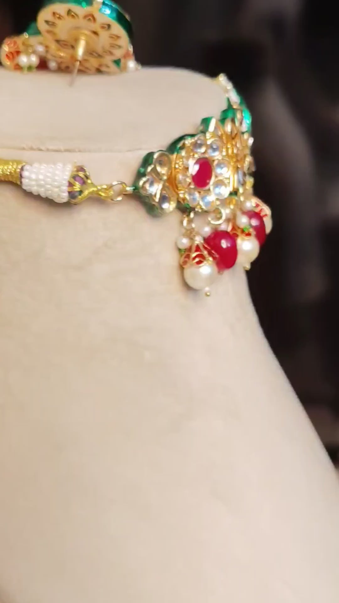 Indian Kundan Pearl Choker Necklace Set with pearl beads Roz Jewellers.