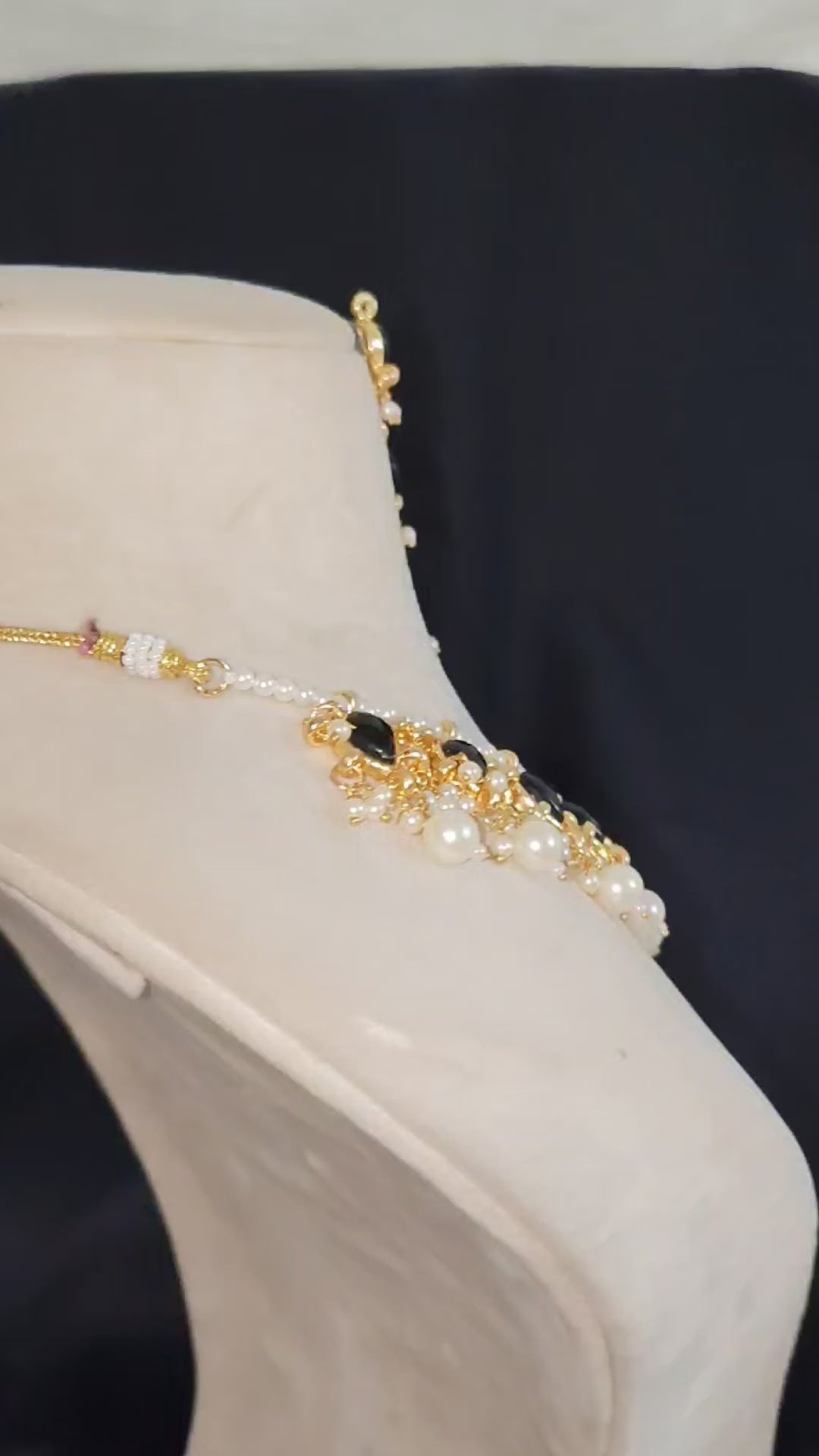 Kundan wedding necklace for women gold plated pearls black stones Mother Jewelry