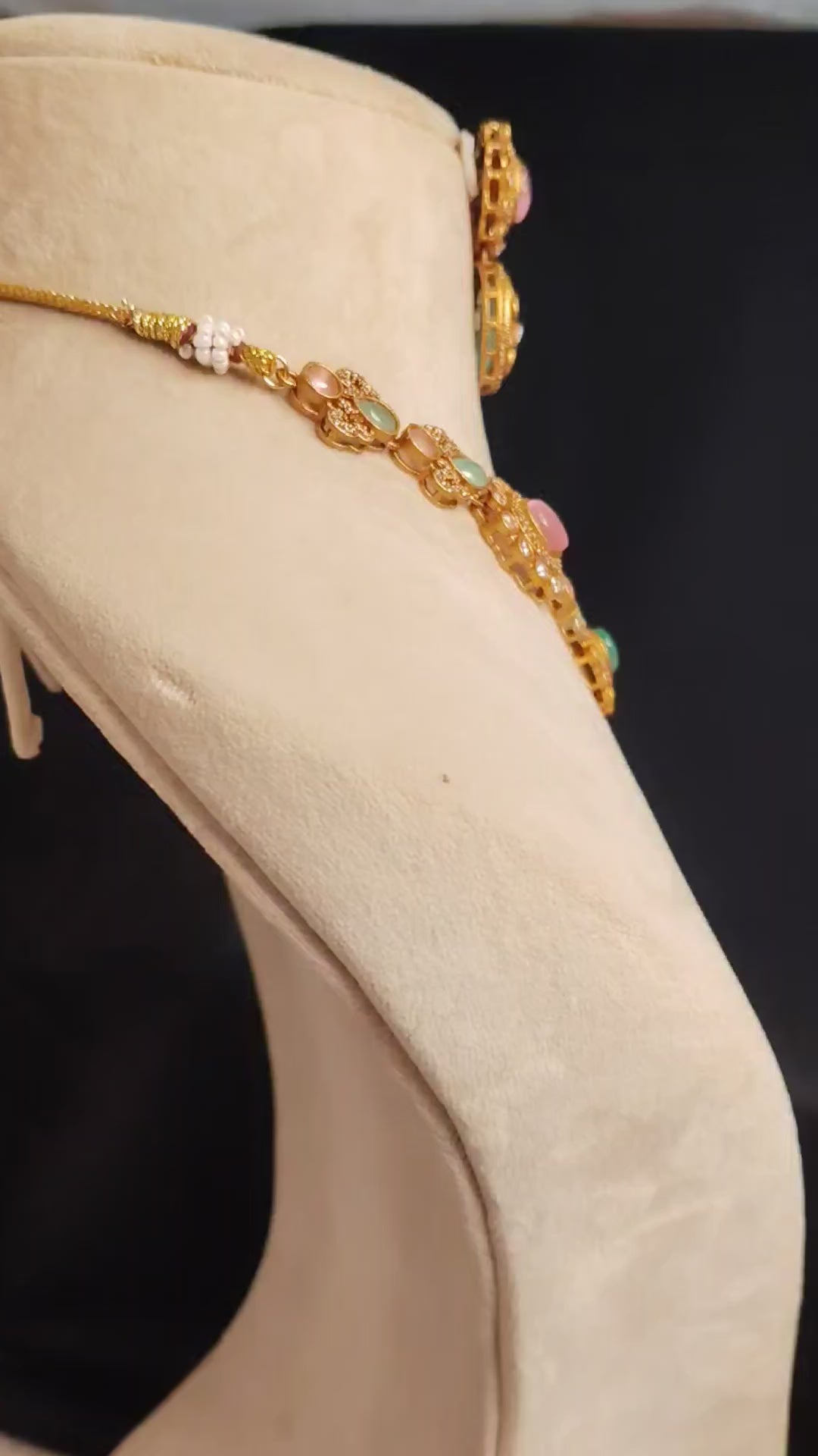 Liyana Pakistani Blush Pink and Mint Green Pastel Necklace Set Roz Jewellers.