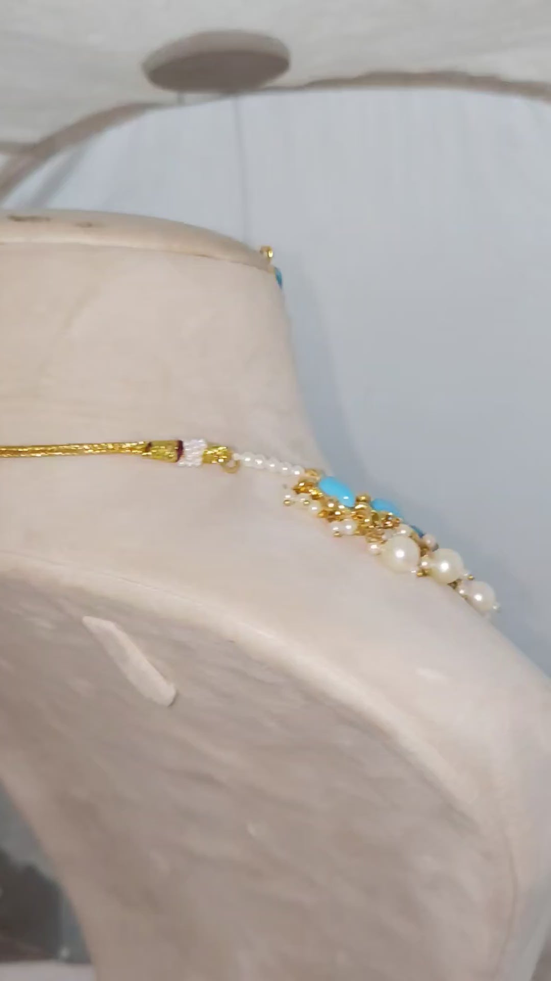 Kundan bridesmaid jewelry turquoise wedding necklace for women gold plated pearls