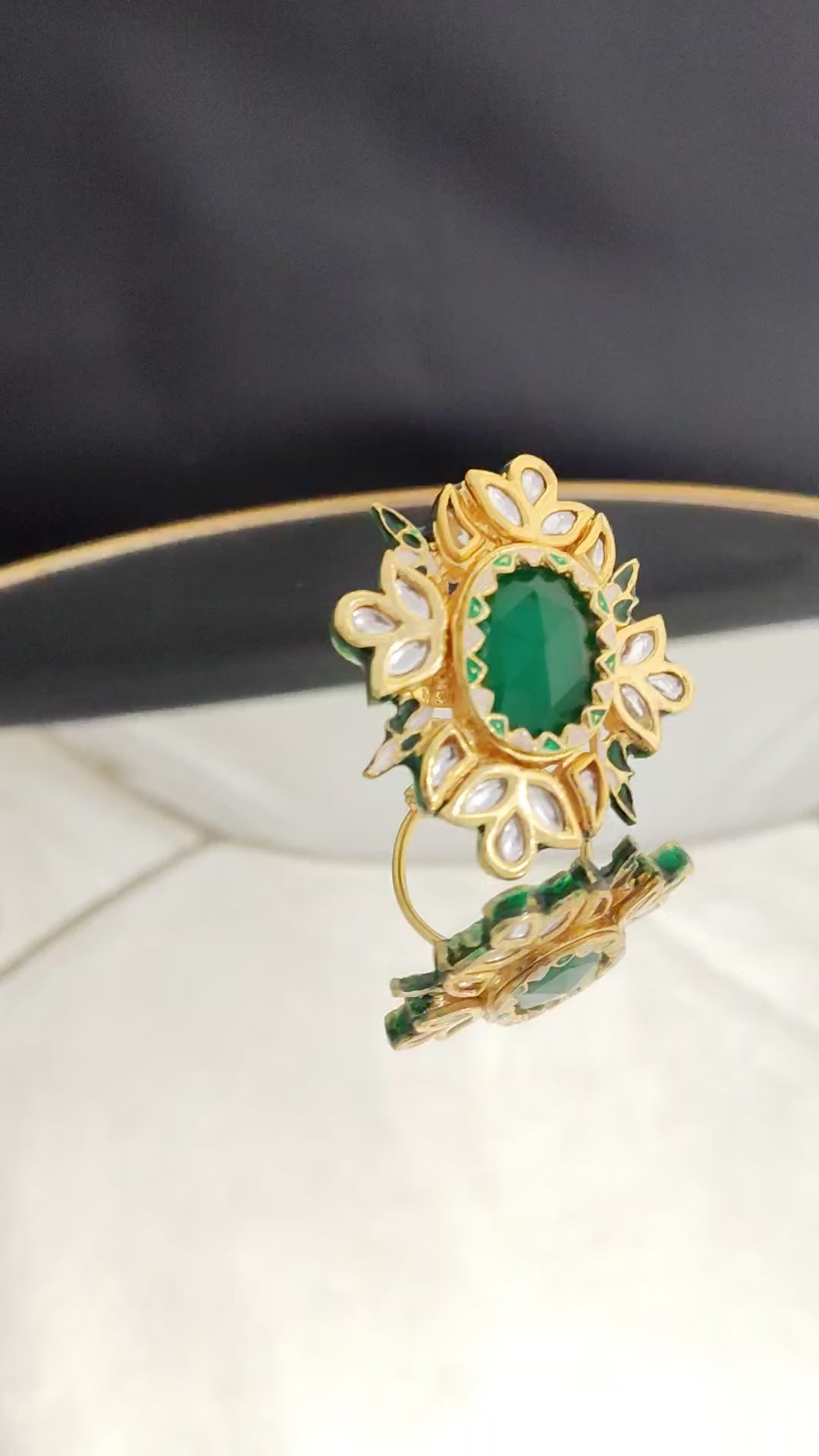 Designer Meenakari Kundan Cocktail Ring Adjustable Size Roz Jewellers