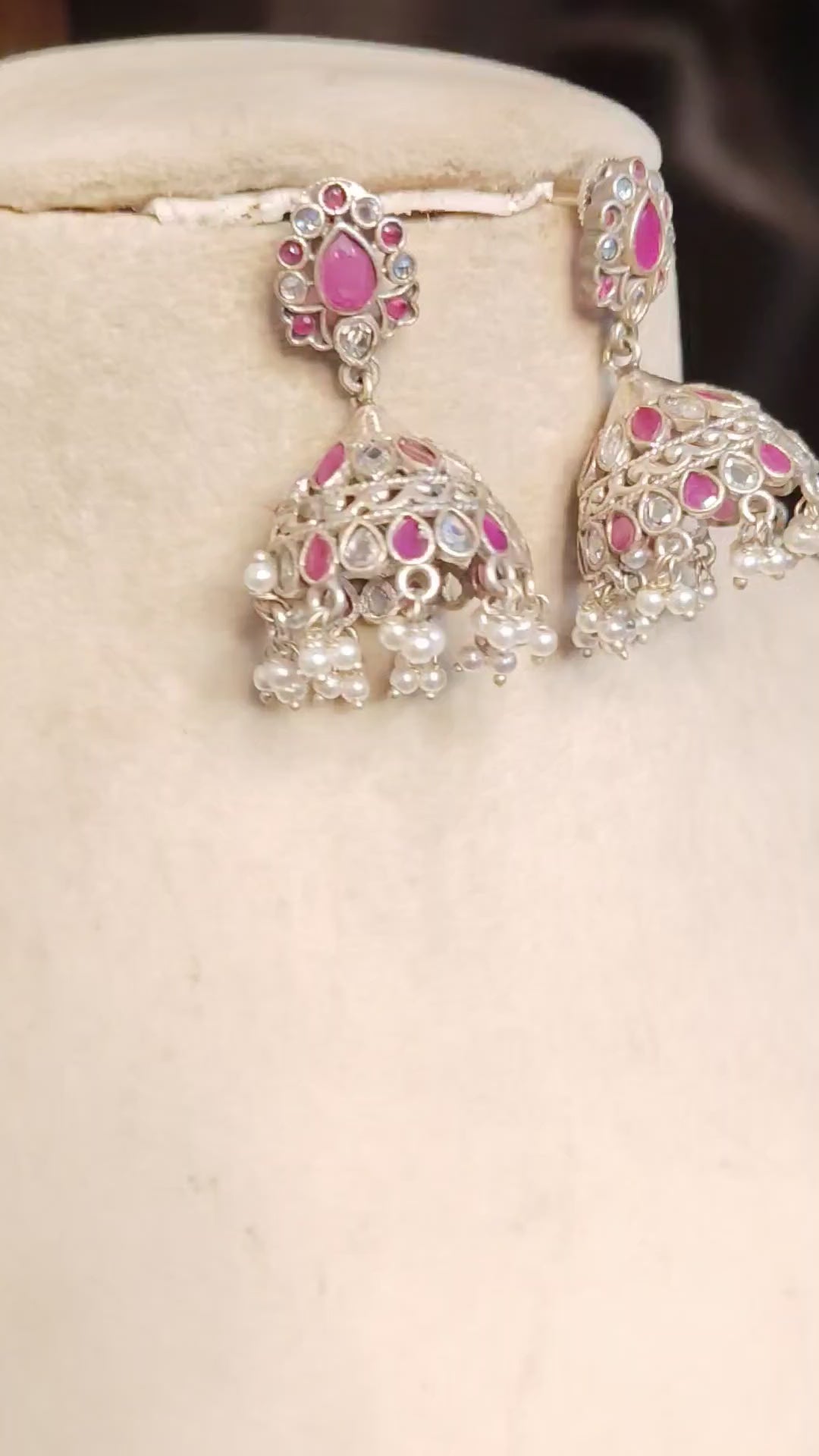 Royal Kundan Silver Jhumki Earrings with Pearl Drops Roz Jewellers.