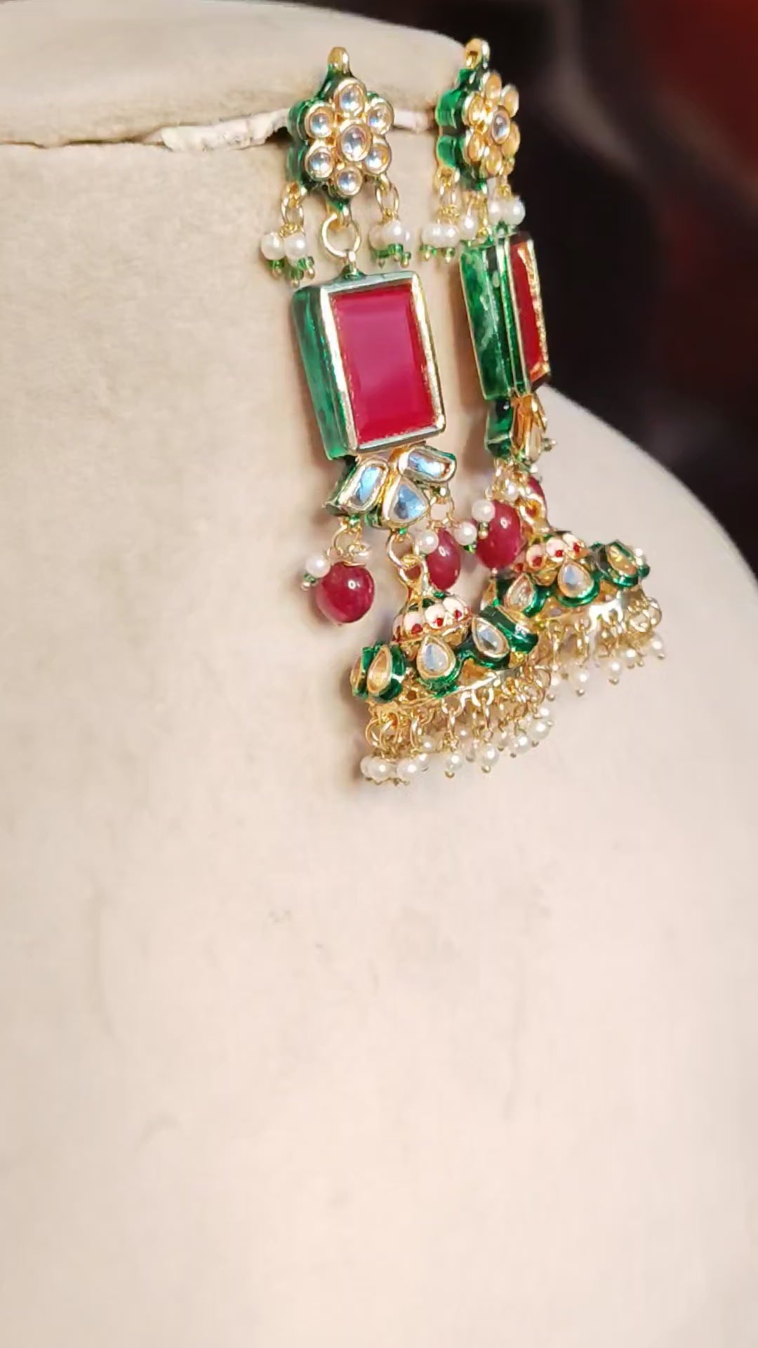 Traditional Kundan and Ruby Red Jhumka Earrings for Women Roz Jewellers