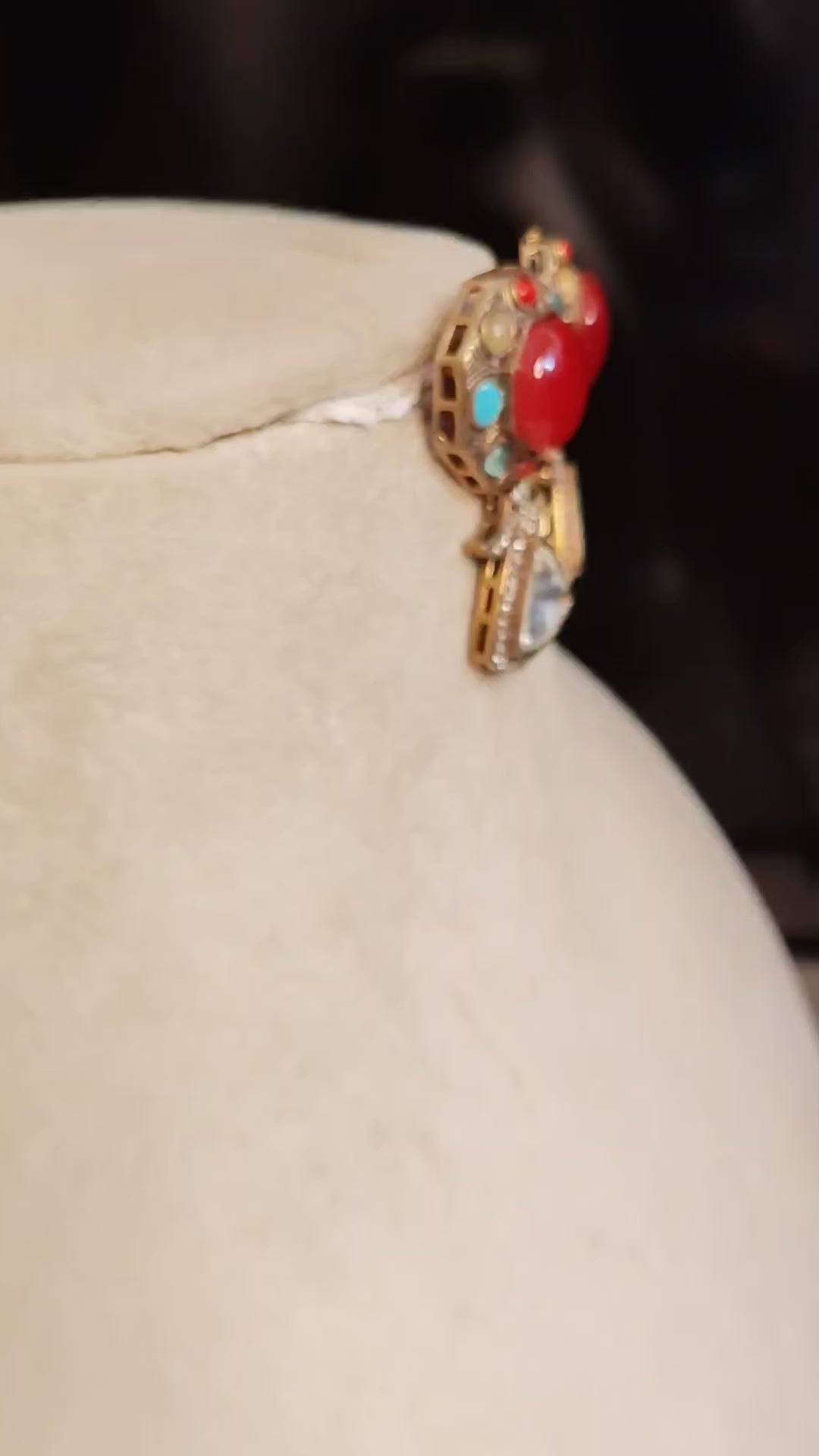 Luxury Statement Earrings Multi Kundan Stones Gold Tone Drop Roz Jewellers.