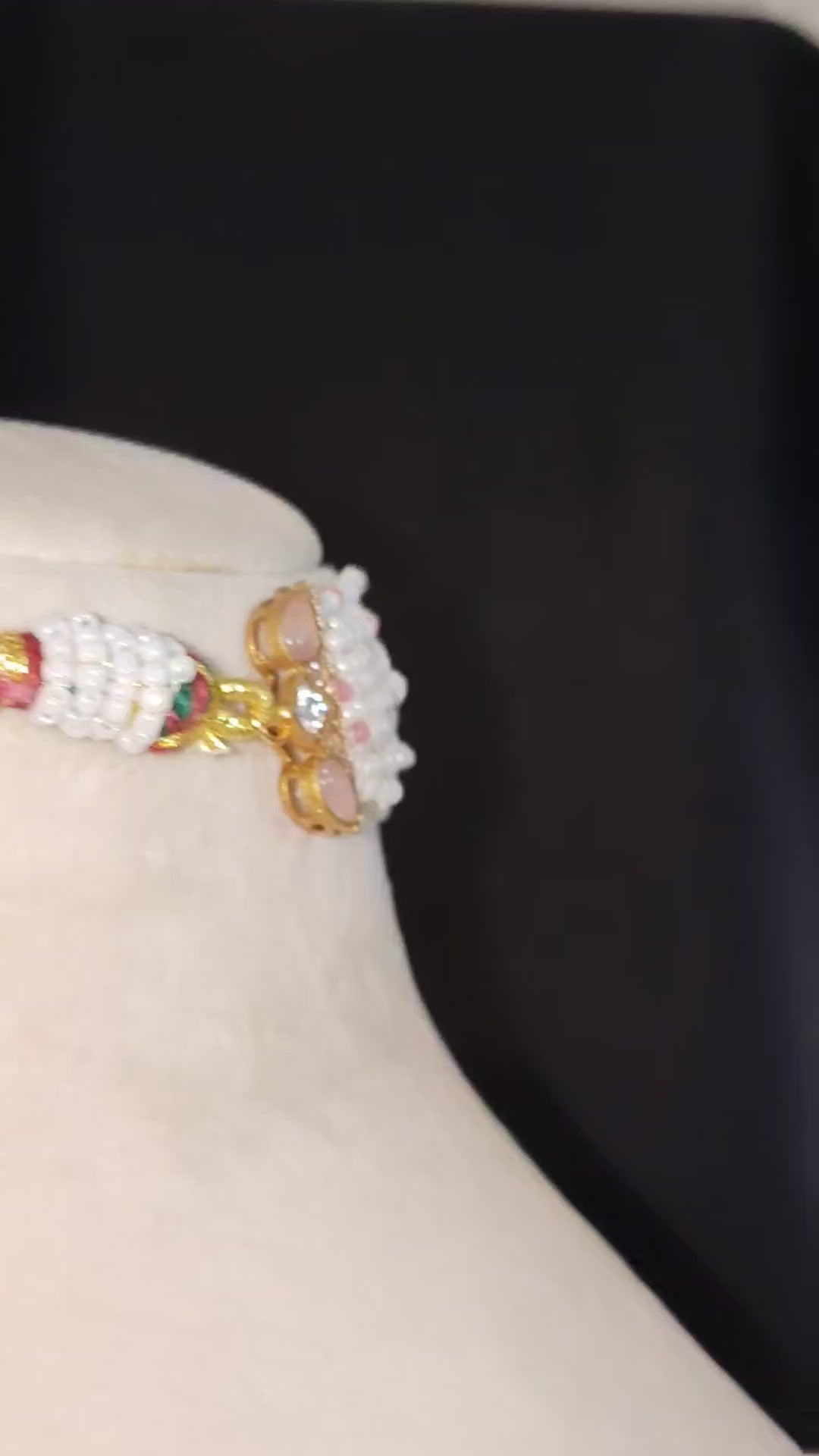 Naisha Royal Blush Pink Pearl Kundan Floral Choker Necklace Set Roz Jewellers.
