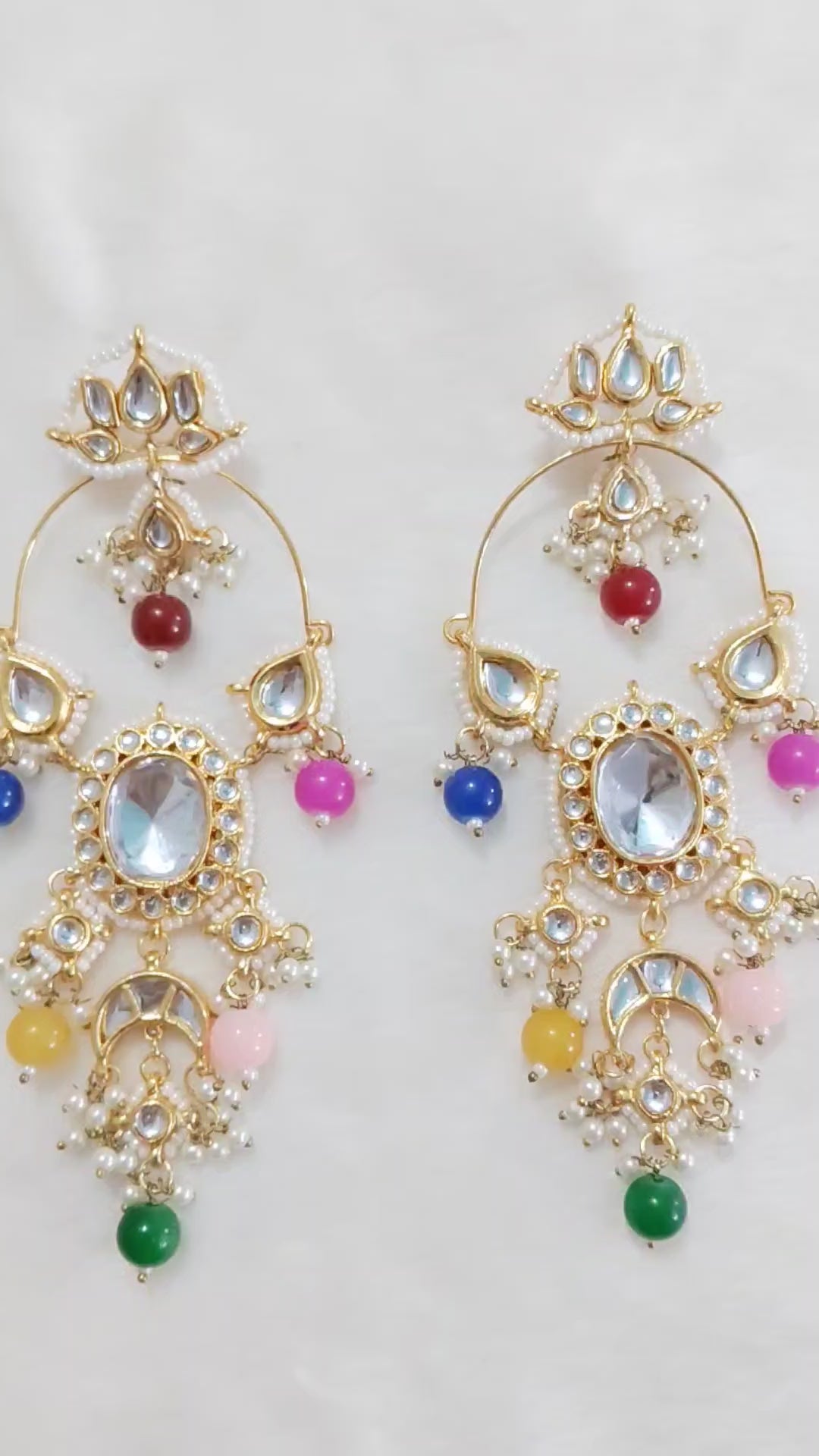 Multicolour Kundan Chandbali Earrings Indian Bridal Statement Wedding Jewellery Roz Jewellers.