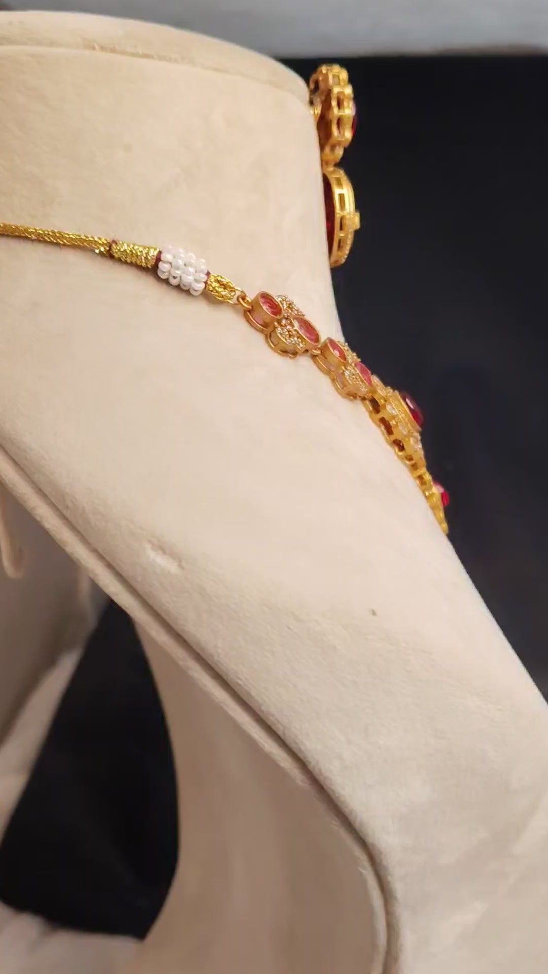 Rubaisa Pakistani Ruby Red Designer Necklace Set Roz Jewellers.