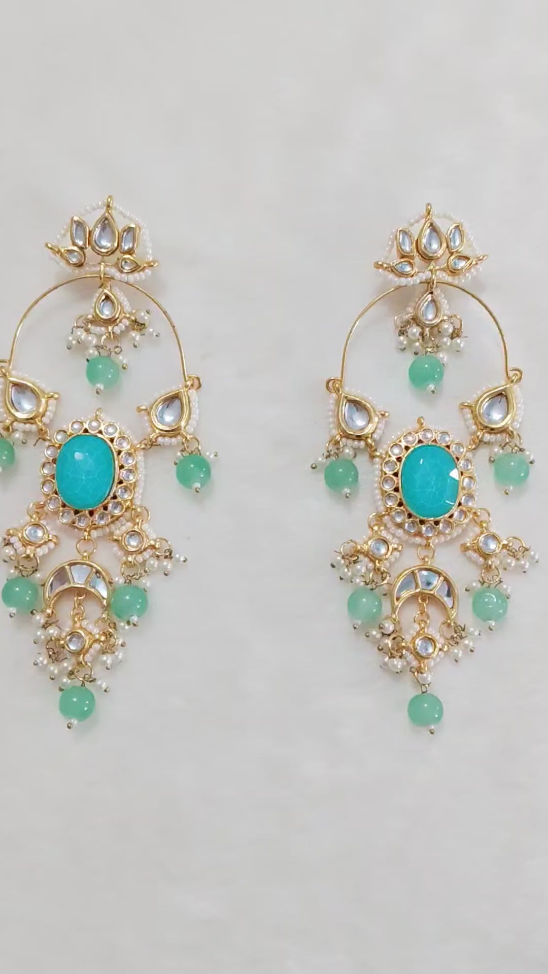 Mint Green Indian Chandbali Earrings Kundan Style Bridal Wedding Jewellery Roz Jewellers.